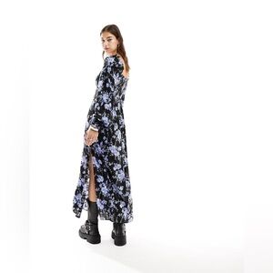 Free People floral print midaxi smock dress in black
